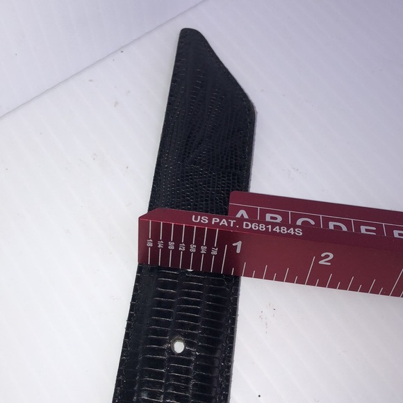 Vintage Carlisle black Lizard Leather belt Medium gold brass buckle USA - Picture 3 of 5